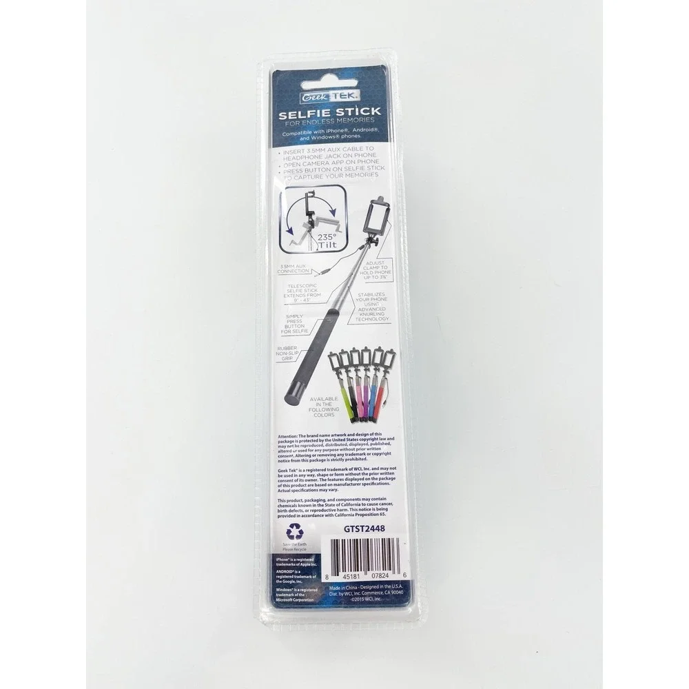 Geek Tek Selfie Stick extends 43 inches Black NIB Phone Accessories‎ Pics